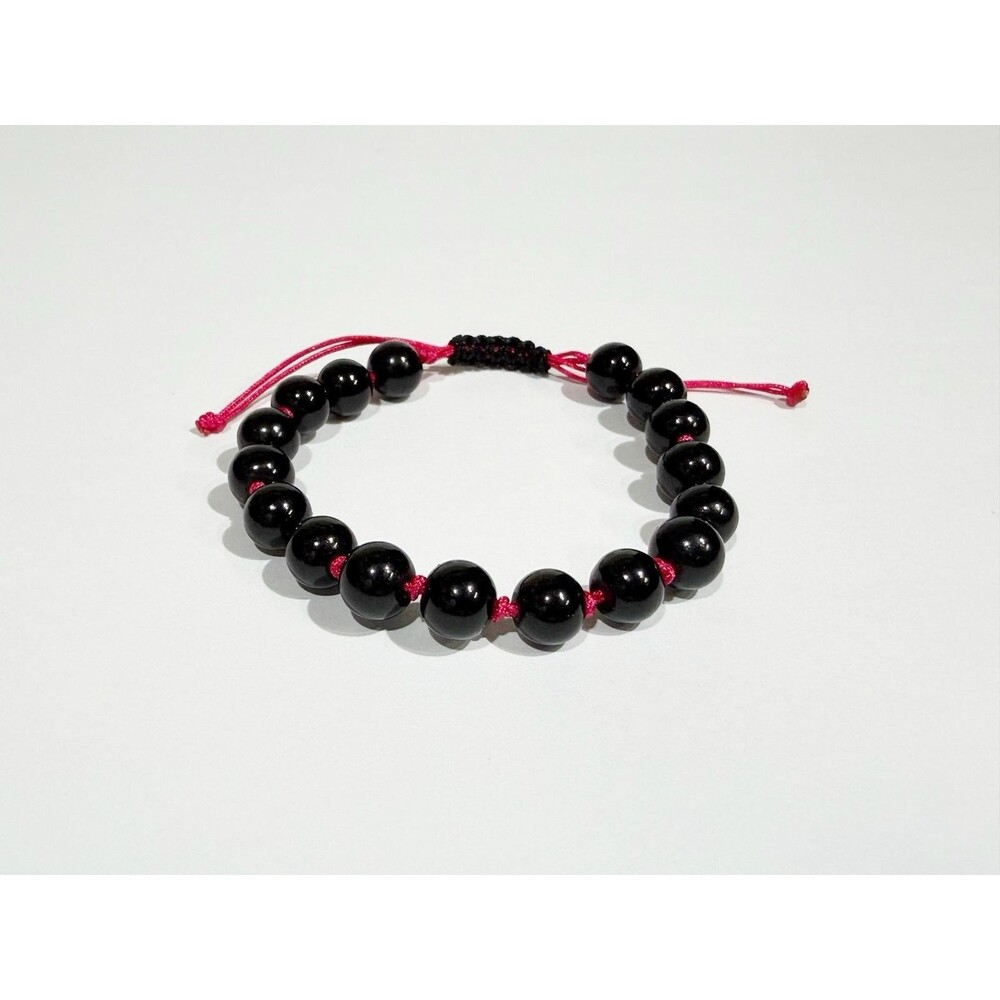 Black Beaded Bracelet Pink Adjustable Handmade Boho - Picture 3 of 9